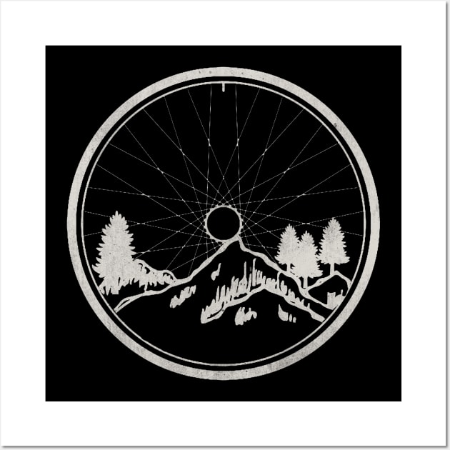 Vintage Mountain and Forest Inside A Bicycle Wheel Wall Art by StreetDesigns